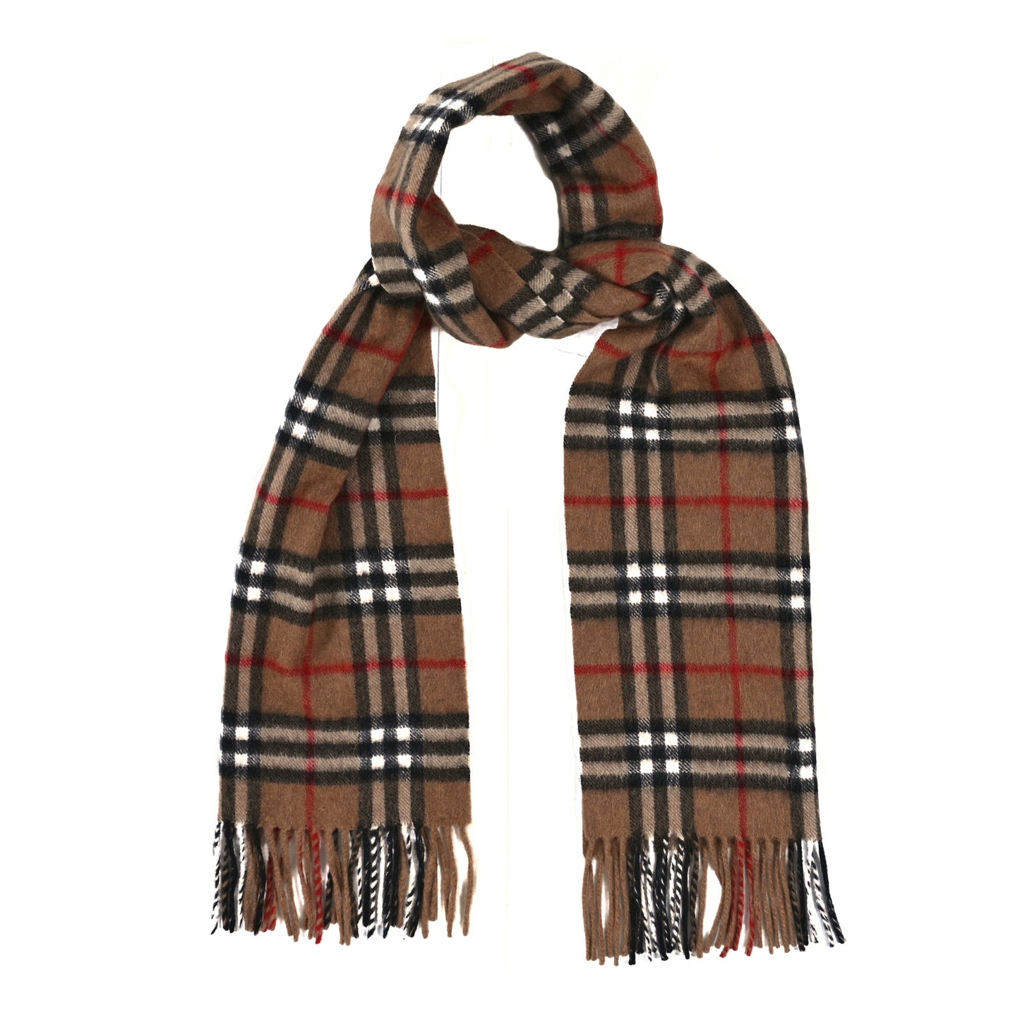 Cashmere House Check Fringe Scarf Camel