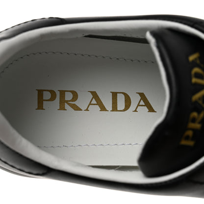 Prada Vitello Soft Metal Triangle Logo Womens Edge Low Top 30mm Sneakers 38 Black White 7 of 9