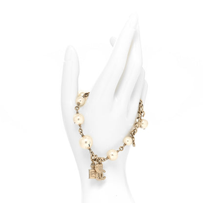 Chanel Crystal Pearl Perfume Bottle CC Charm Bracelet Gold White 2 of 6