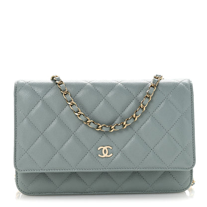 Chanel Caviar Quilted Wallet on Chain WOC Light Blue 1 of 11