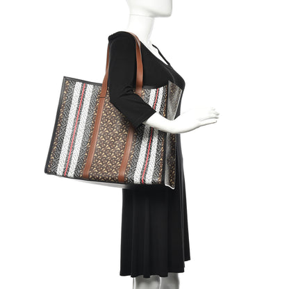 Burberry E-Canvas Monogram Stripe Book Tote Bridle Brown 2 of 11