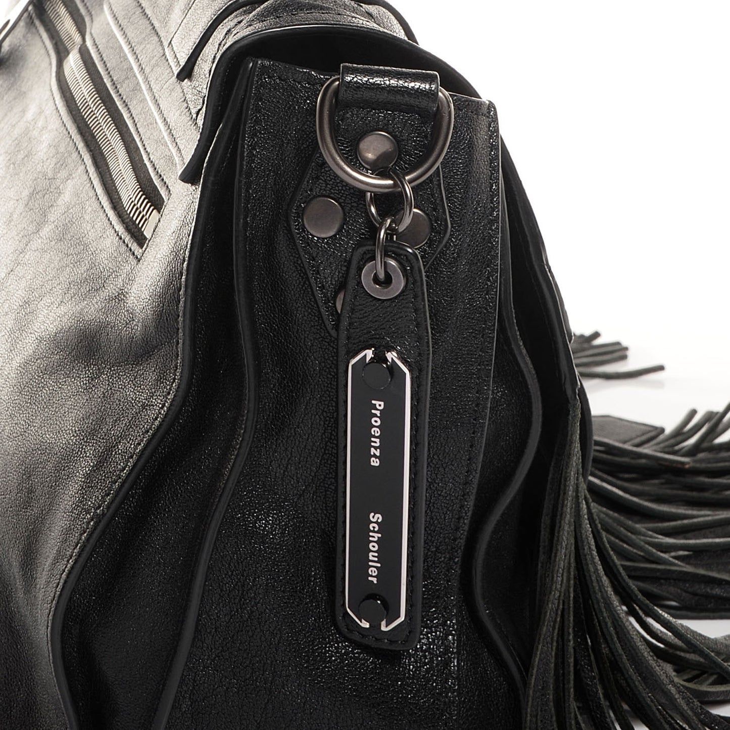 Lambskin Fringe Medium PS1 Satchel Black