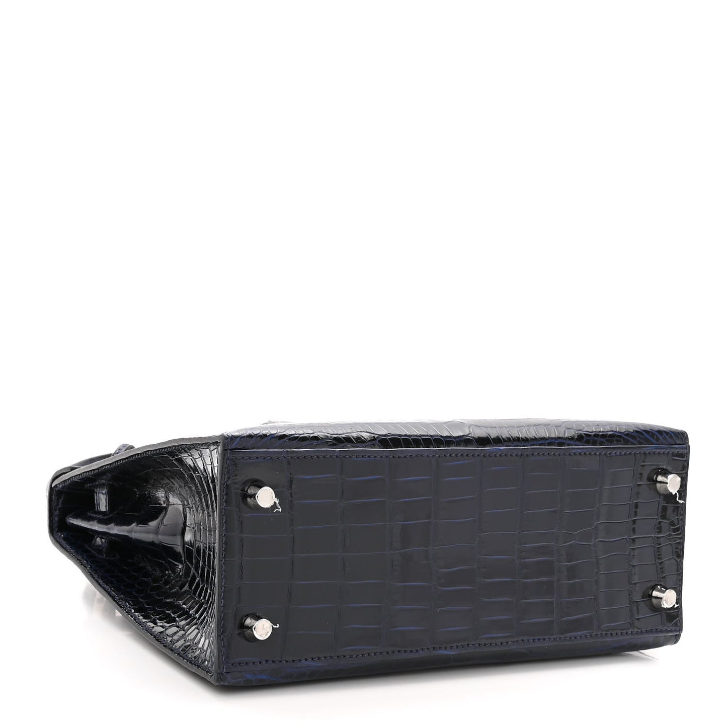 Shiny Porosus Crocodile Kelly Sellier 25 Bleu Marine