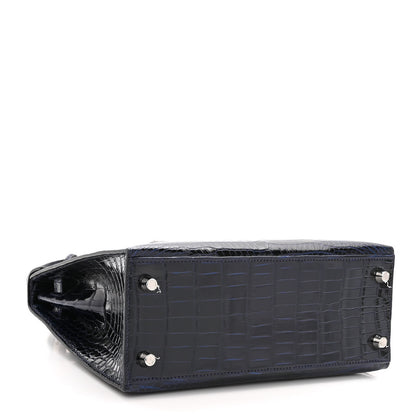 Hermes Shiny Porosus Crocodile Kelly Sellier 25 Bleu Marine 4 of 11