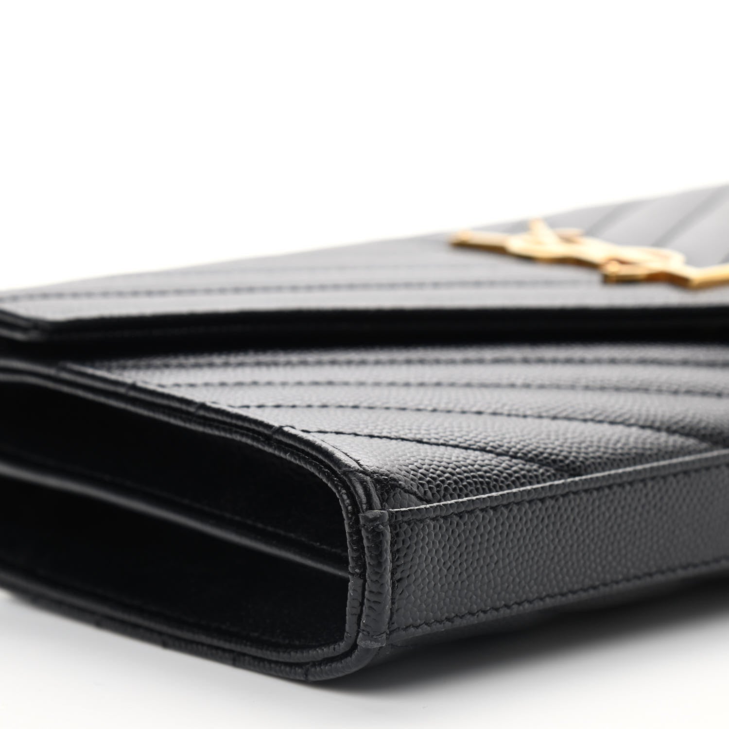 Saint Laurent Grain De Poudre Matelasse Chevron Monogram Chain Wallet Black 5 of 8
