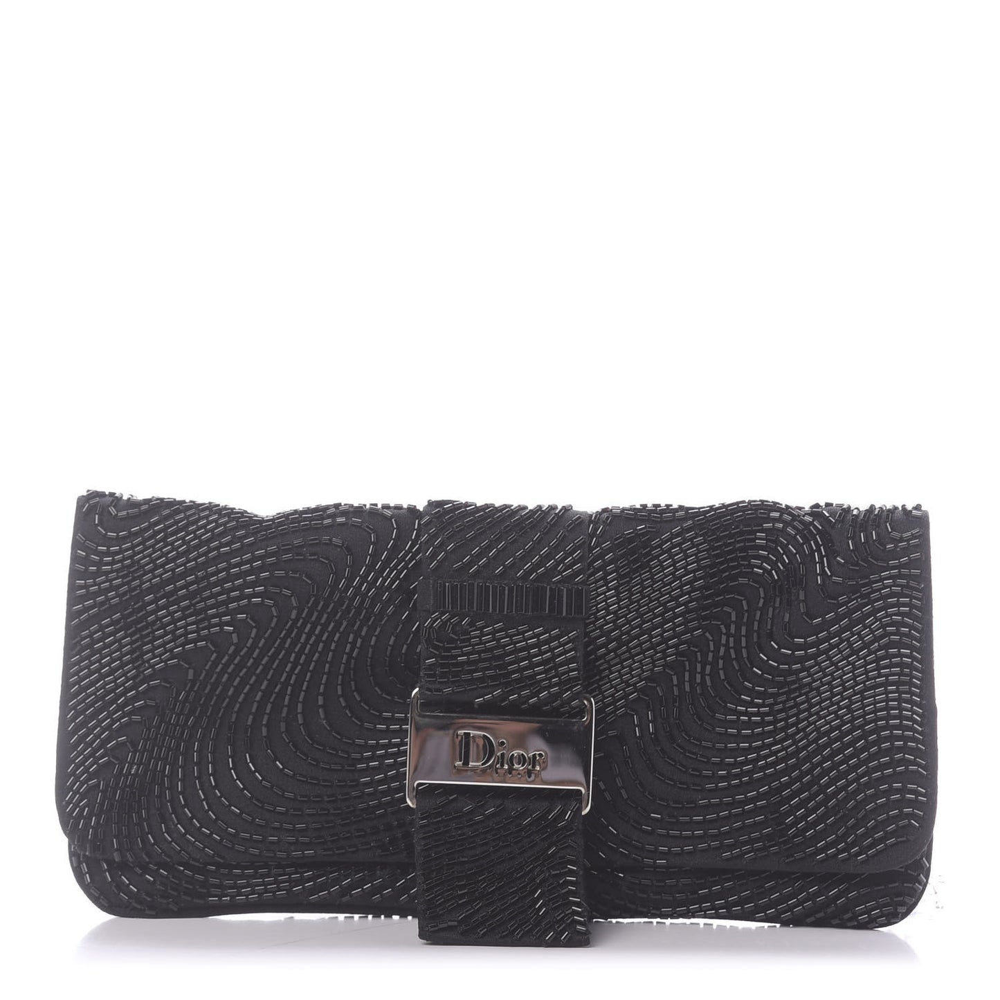 Satin Beaded Flap Clutch Black