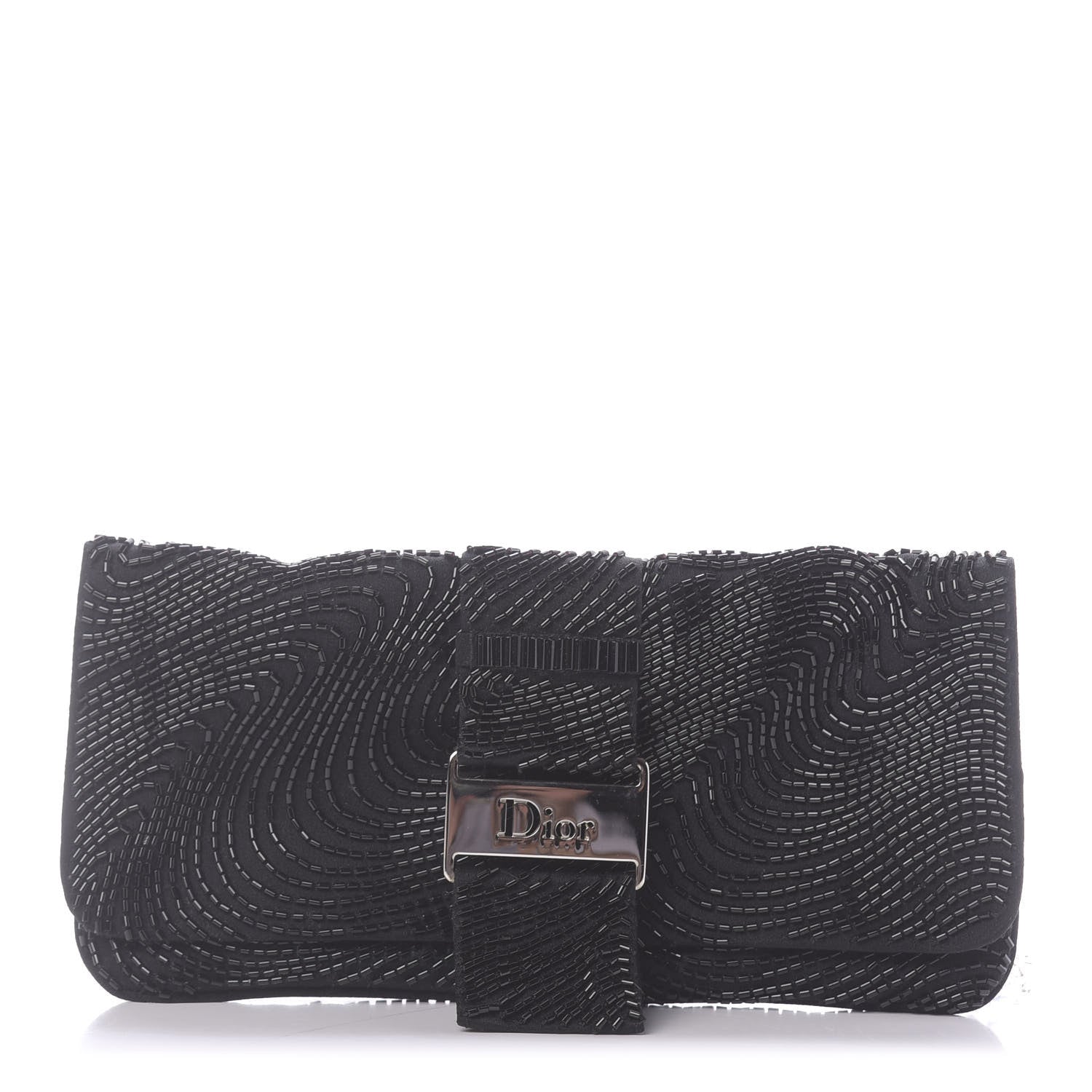 Christian Dior Satin Beaded Flap Clutch Black 1 of 10