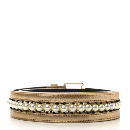 Chanel Metallic Lambskin Pearl CC Belt 80 32 Gold 2 of 5