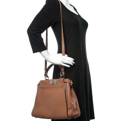 Fendi Cuoio Romano Selleria Bi-Color Medium Peekaboo Iconic Satchel Mou Deserto 2 of 10