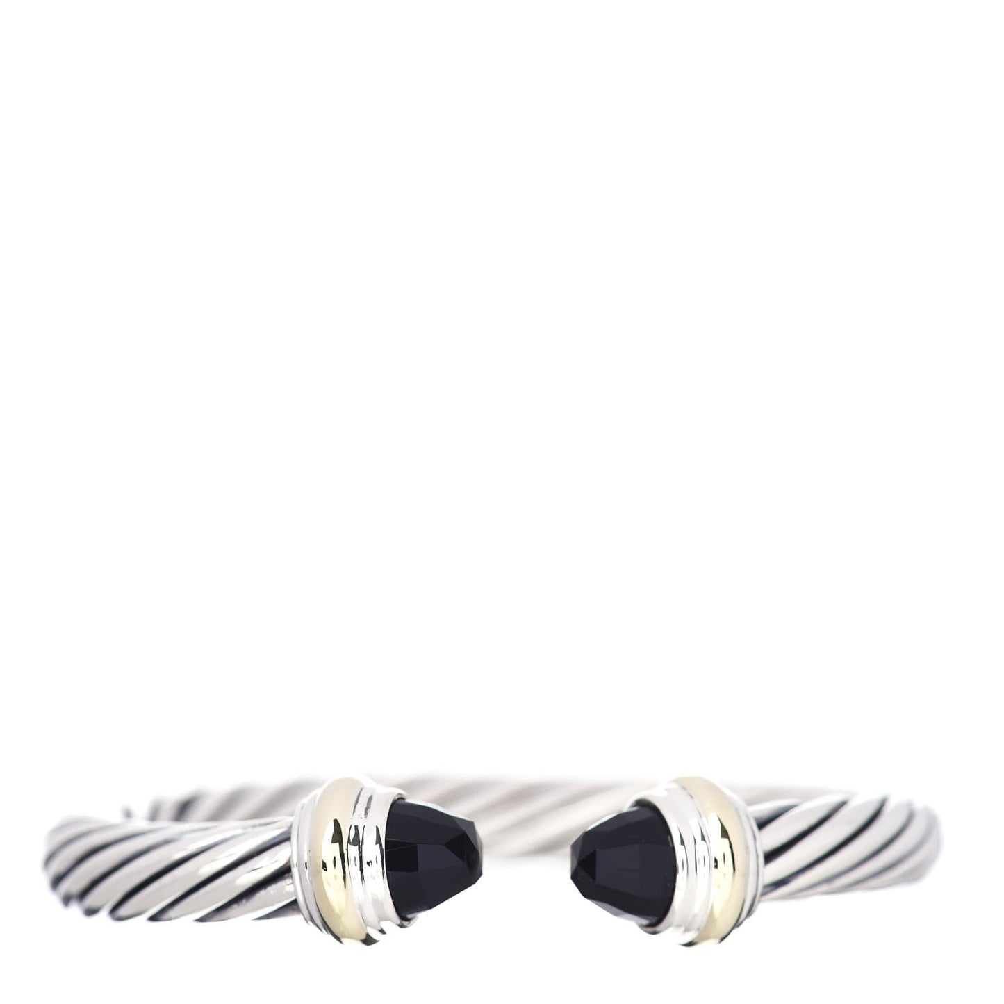 Sterling Silver 14K Yellow Gold Black Onyx 7mm Cable Classics Bracelet