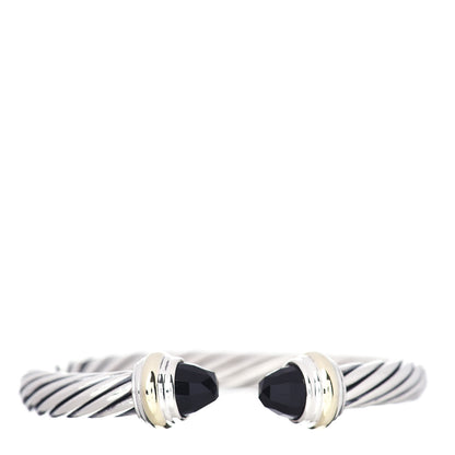 David Yurman Sterling Silver 14K Yellow Gold Black Onyx 7mm Cable Classics Bracelet 1 of 4
