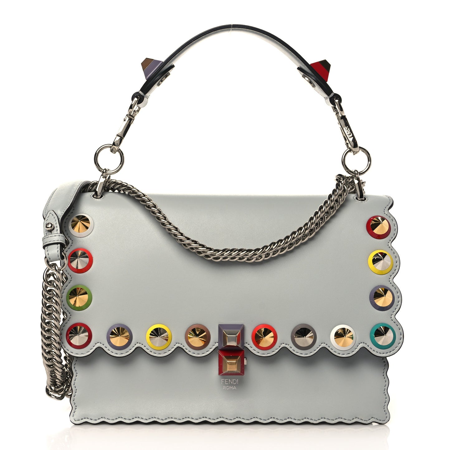 Vitello Liberty Scalloped Spike Studded Kan I Shoulder Bag Grigio Perla Multicolor