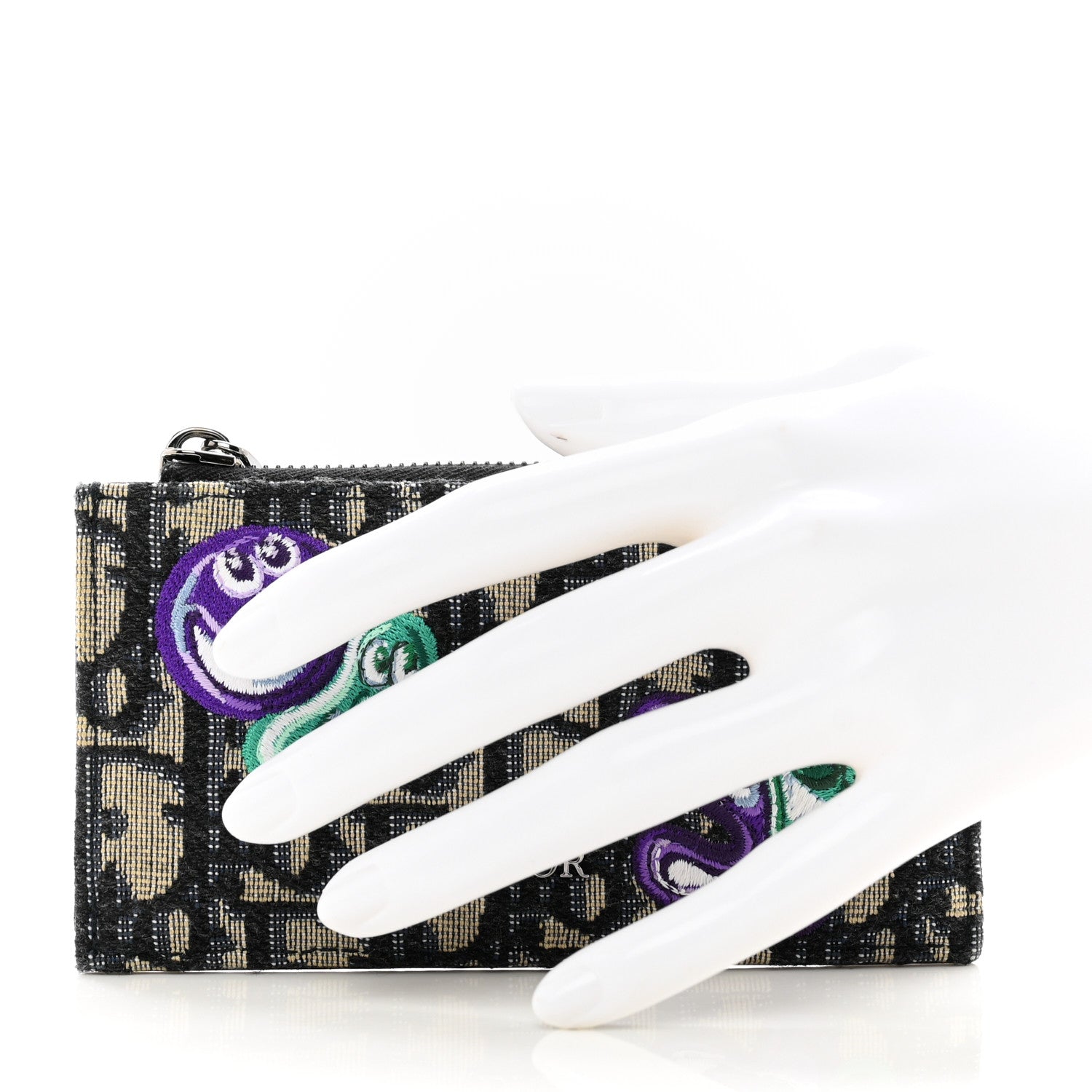 Christian Dior X KENNY SCHARF Oblique Canvas Embroidered Zip Card Holder Charcoal 2 of 7