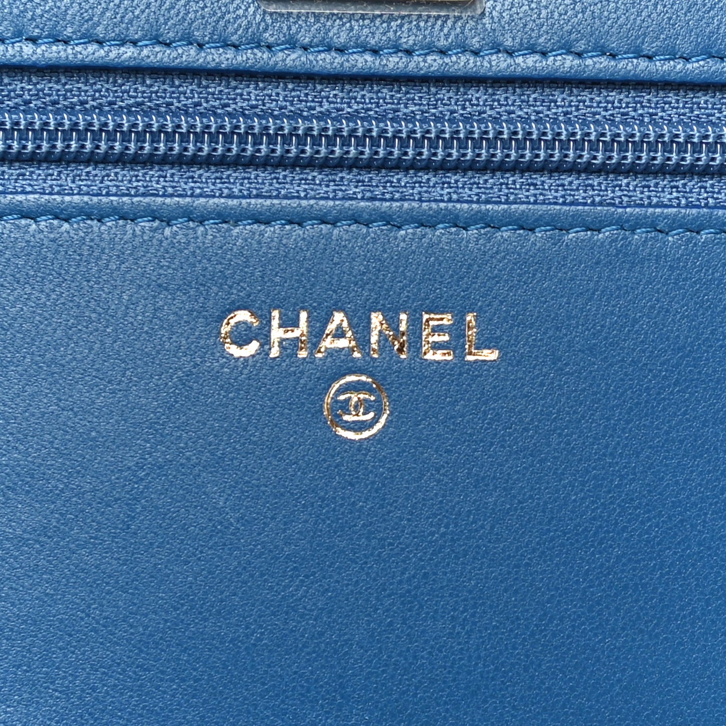 Lambskin Chevron Quilted Trendy CC Wallet On Chain WOC Blue