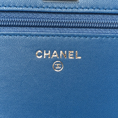 Chanel Lambskin Chevron Quilted Trendy CC Wallet On Chain WOC Blue 5 of 15