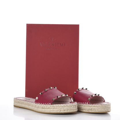 Valentino Garavani Grained Calfskin Rockstud Espadrille Flat Slide Sandals 41 Red 10 of 10