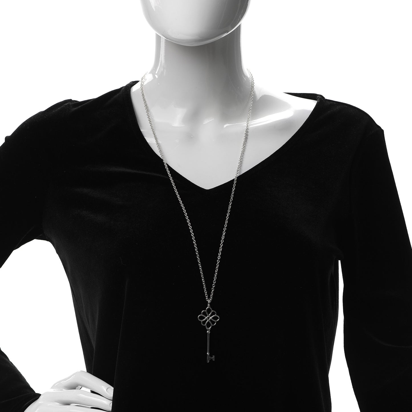 Sterling Silver Knot Key Pendant Long Necklace