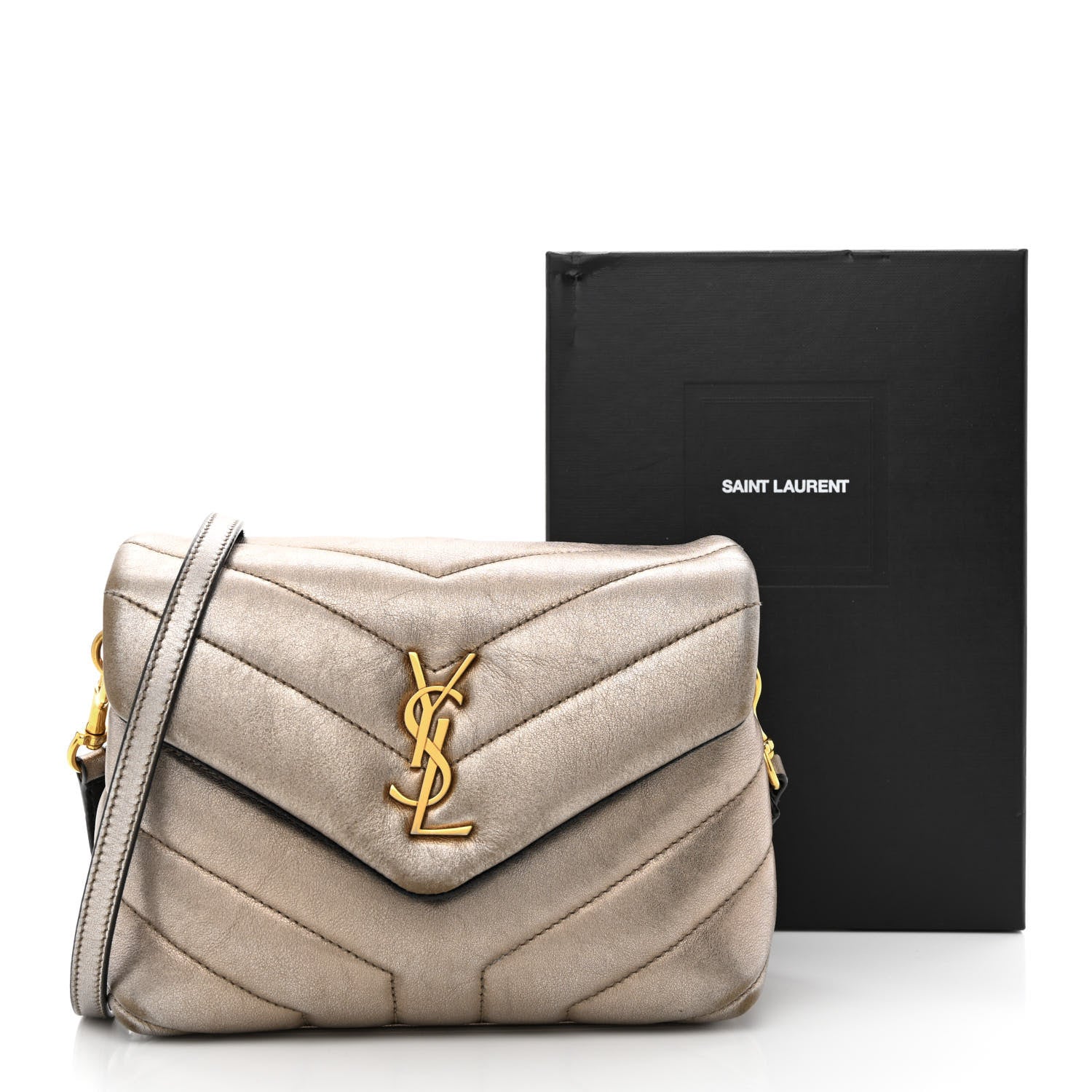 Saint Laurent Metallic Calfskin Y Quilted Monogram Toy Loulou Crossbody Bag Piombo 13 of 13