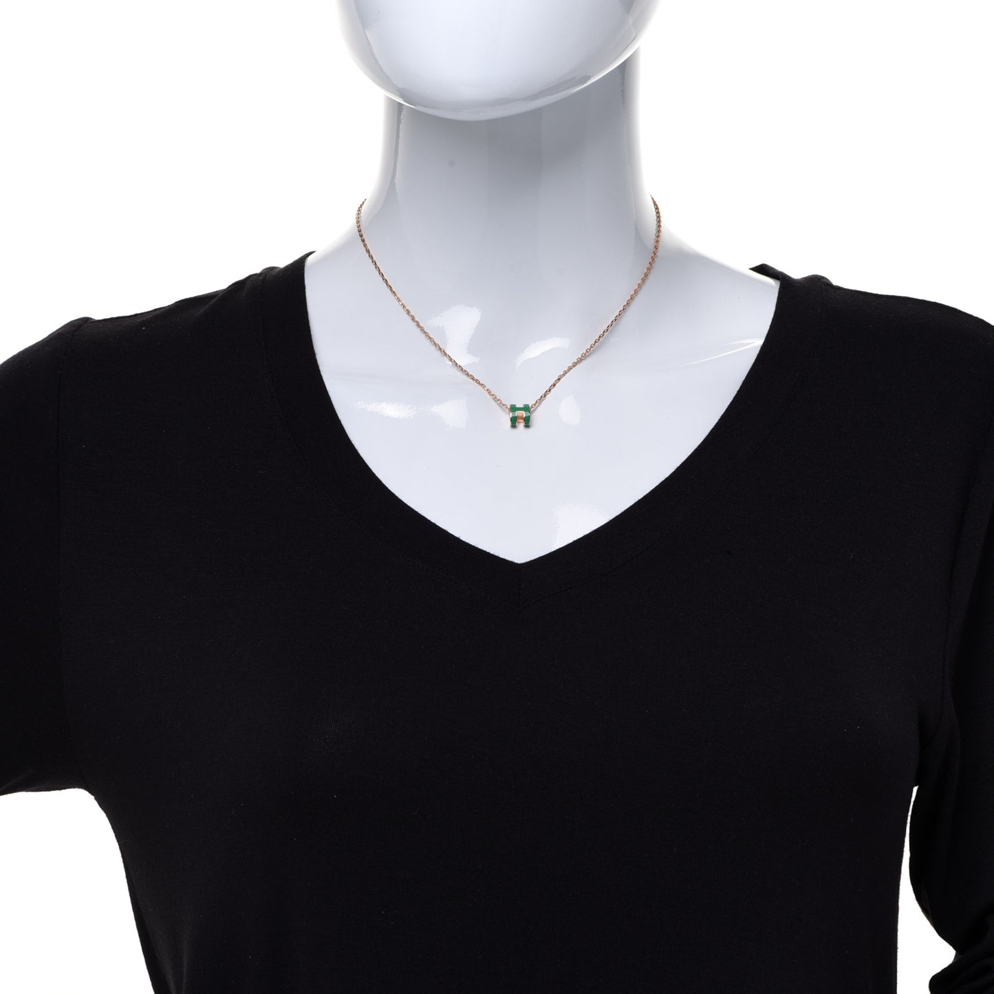 Lacquered Rose Gold Mini Pop H Pendant Necklace Vert Malachite