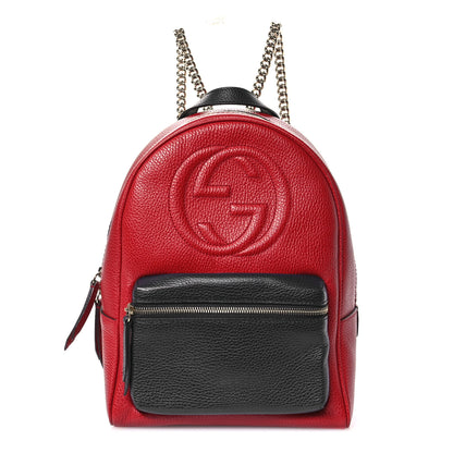 Gucci Pebbled Calfskin Bi-Color Soho Chain Backpack Red Navy 1 of 9