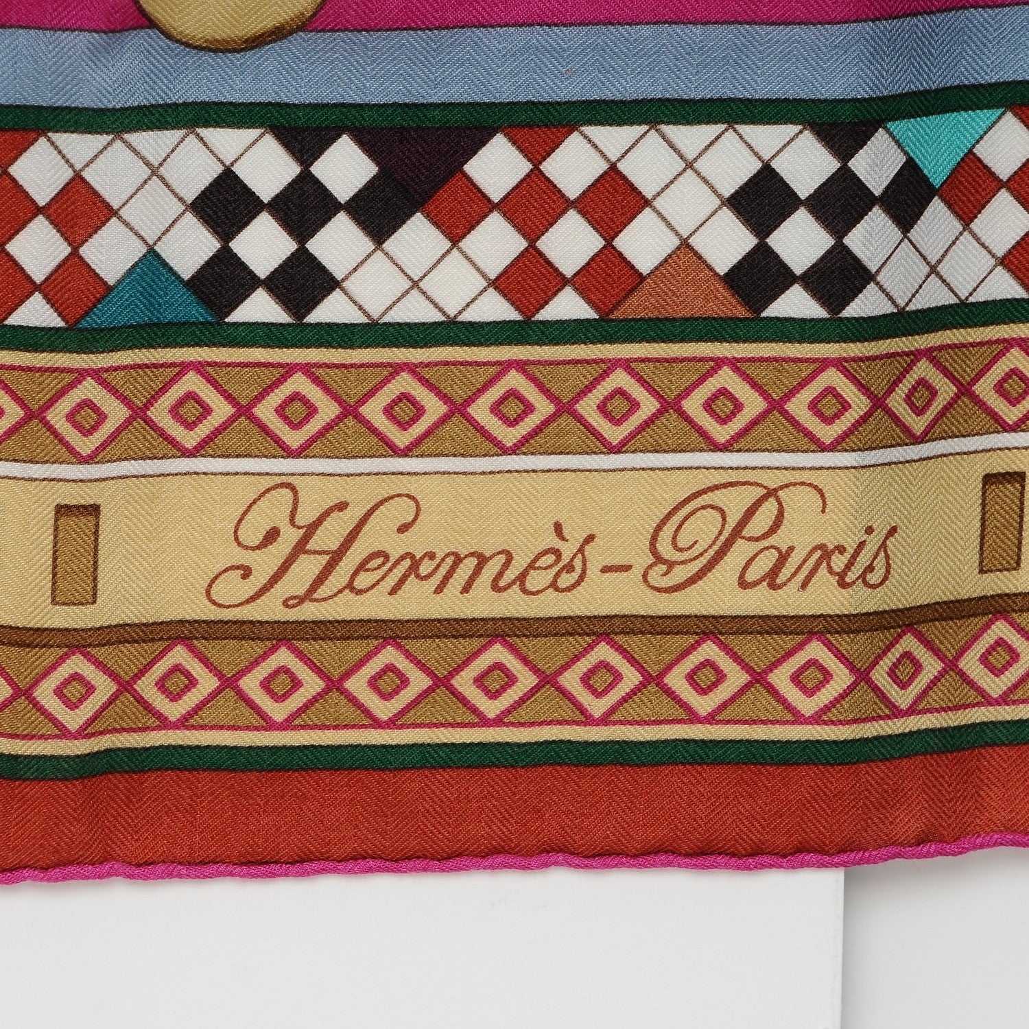 Hermes Cashmere Silk Colliers de Chiens Shawl 140 Fuchsia Turquoise Grenat 3 of 8