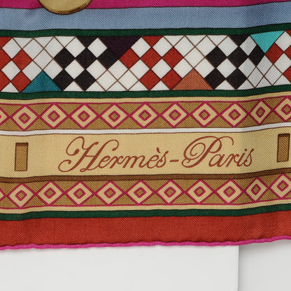 Hermes Cashmere Silk Colliers de Chiens Shawl 140 Fuchsia Turquoise Grenat 3 of 8