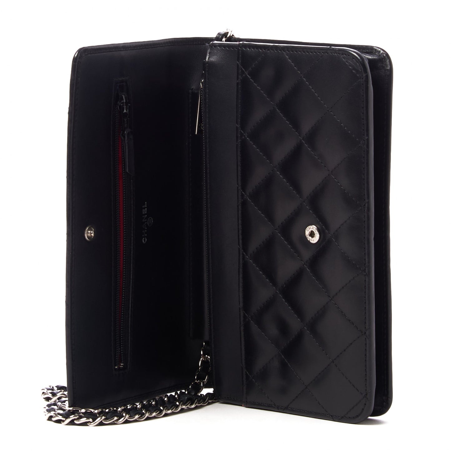 Calfskin Quilted Cambon Wallet On Chain WOC Black