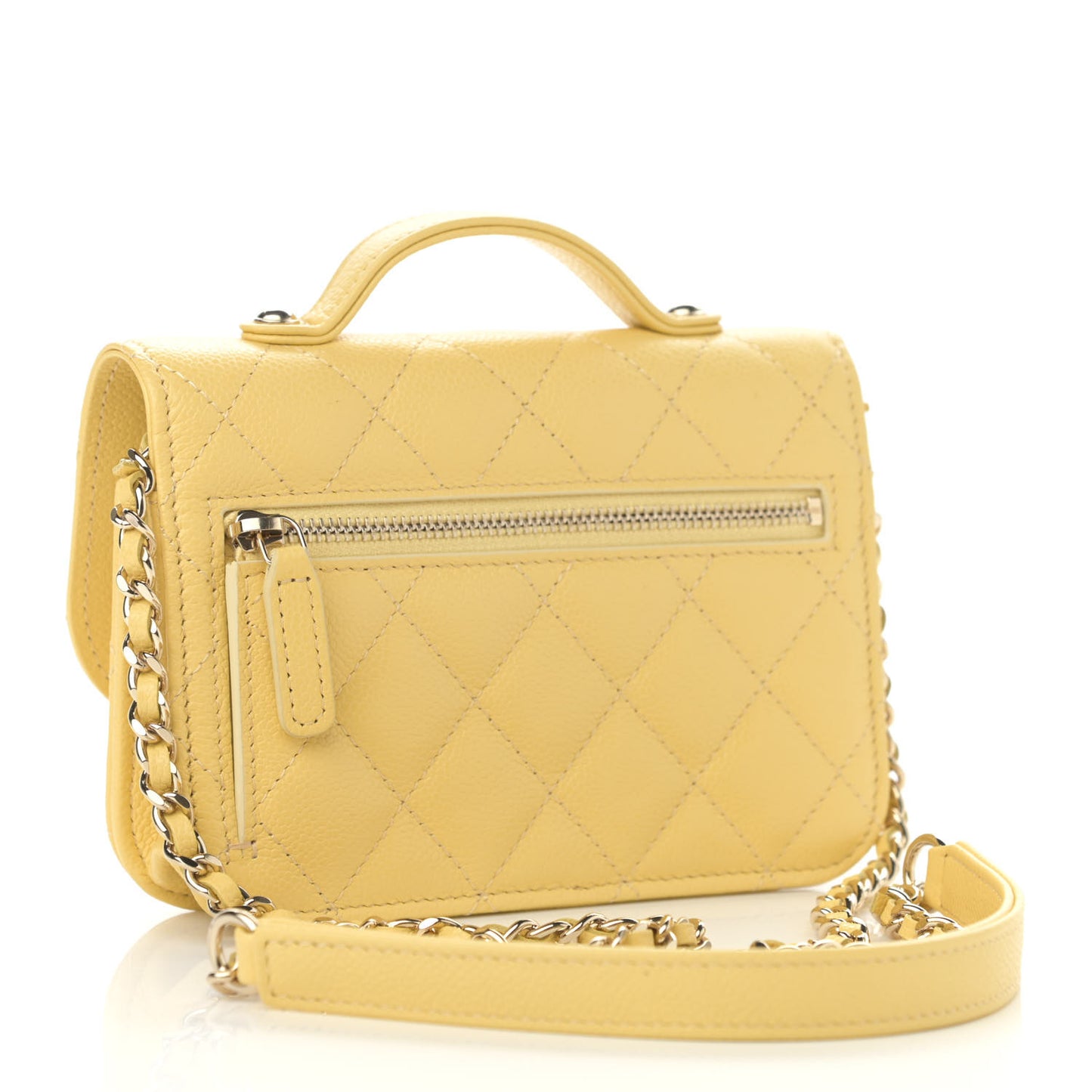 Caviar Quilted Business Affinity Clutch With Chain Flap Yellow