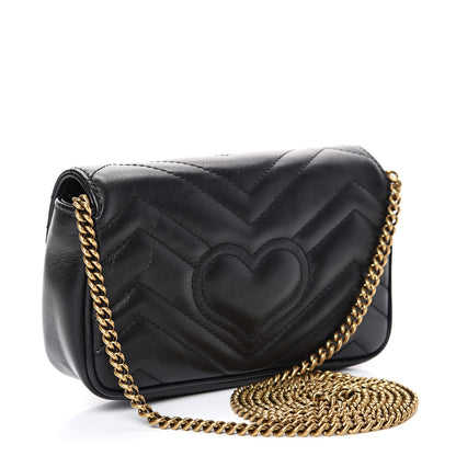 Gucci Calfskin Matelasse Super Mini GG Marmont Shoulder Bag Black 2 of 10