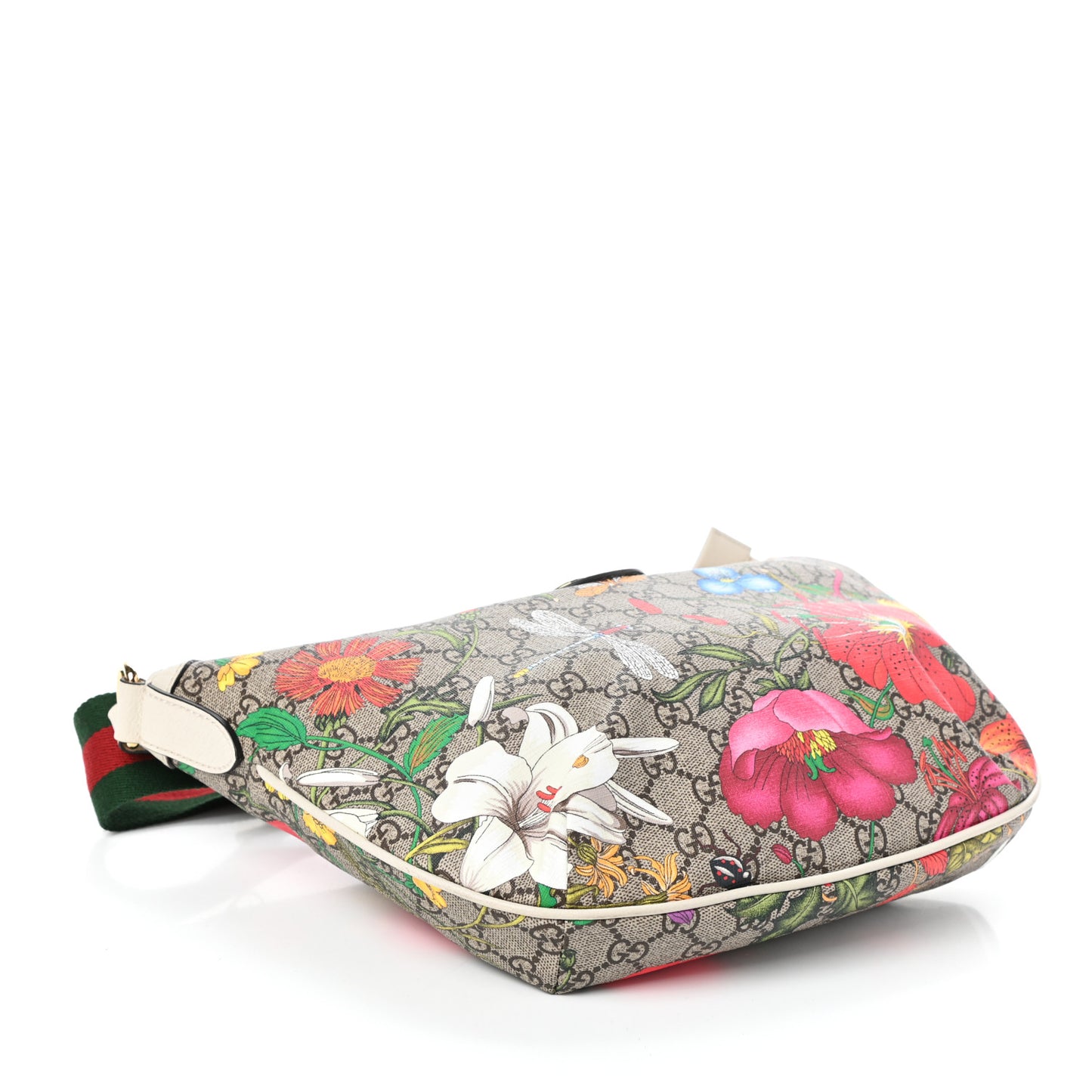 GG Supreme Monogram Flora Web Small Ophidia Half Moon Hobo White