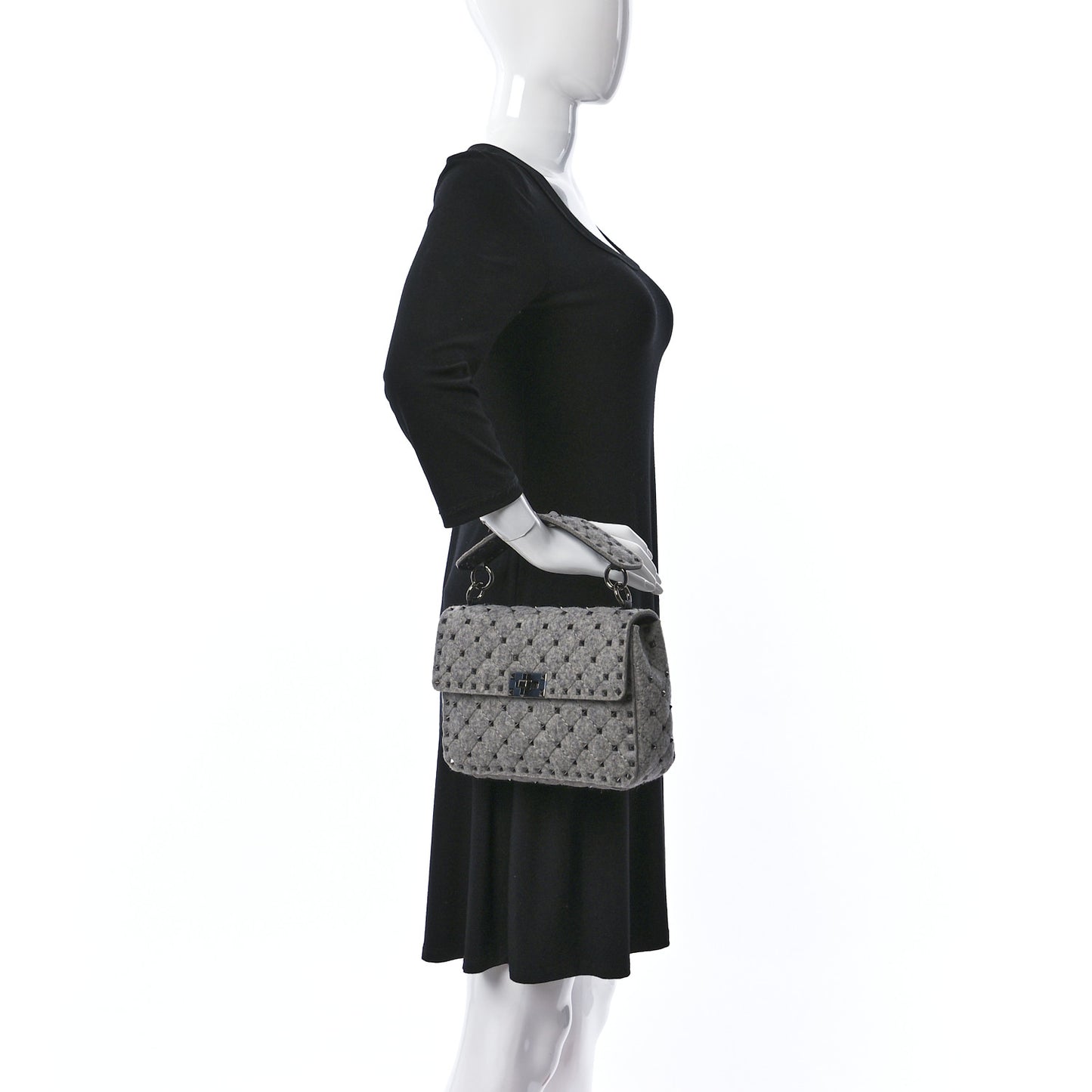 Felt Medium Rockstud Spike Shoulder Bag Grey