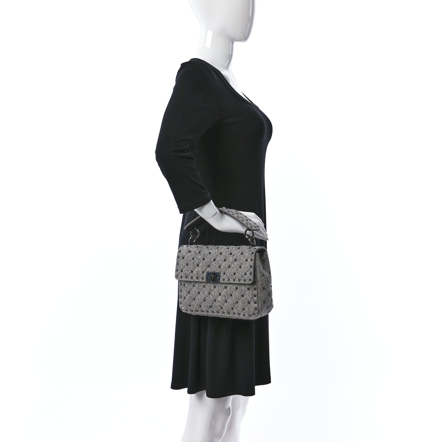 Valentino Garavani Felt Medium Rockstud Spike Shoulder Bag Grey 2 of 8