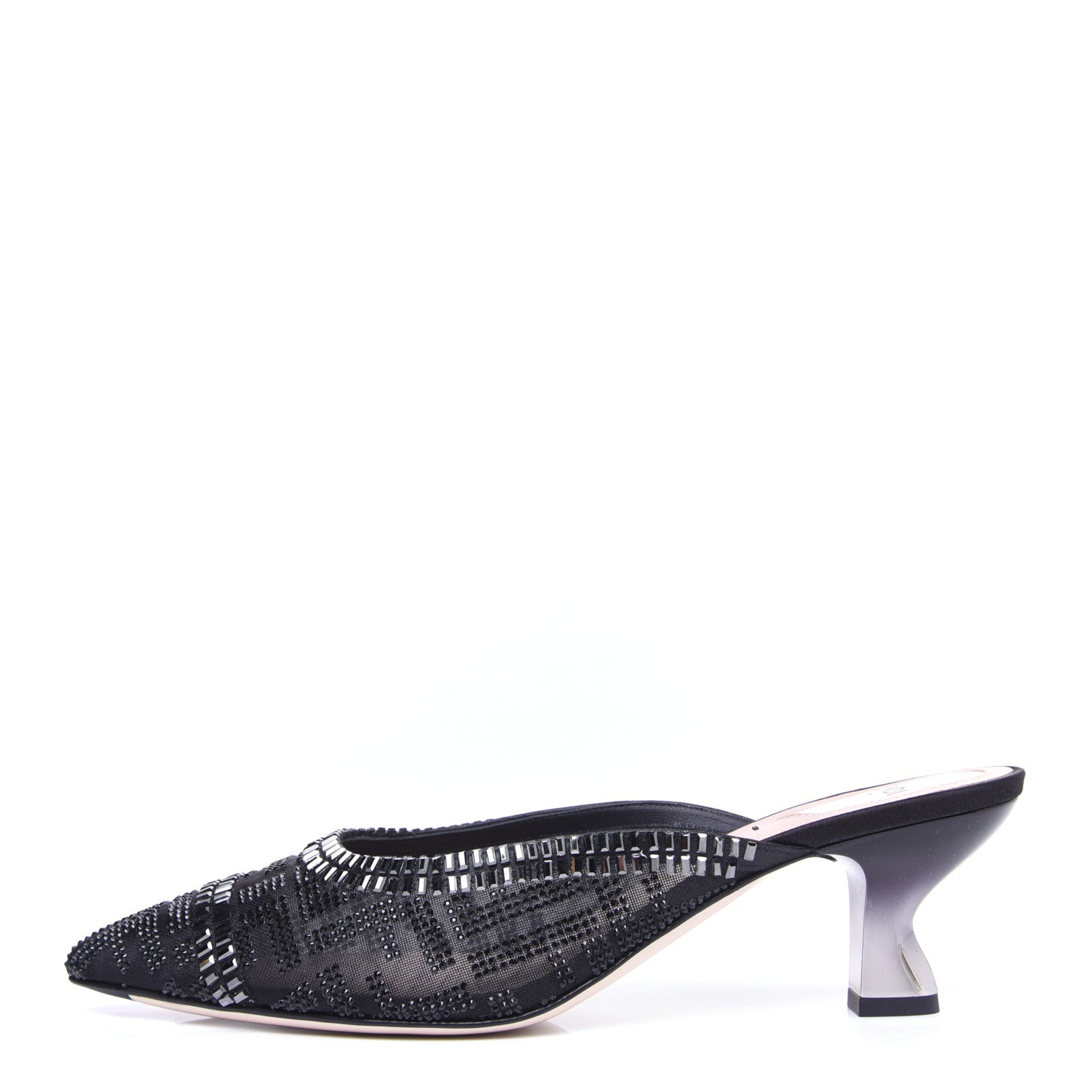 Fendi Technical Mesh Crystal FF Embellished Colibri 55mm Mules 40 Black 1 of 11