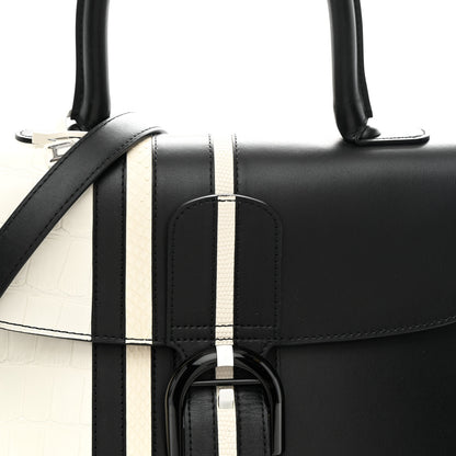 Delvaux Calfskin Alligator Lizard Ayers Sporty Stripes MM Brillant Satchel Black Ivory 8 of 10