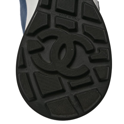 Chanel Suede Kidskin Fabric Perforated Quilted Womens CC Sneakers 37 Blue White 8 of 9