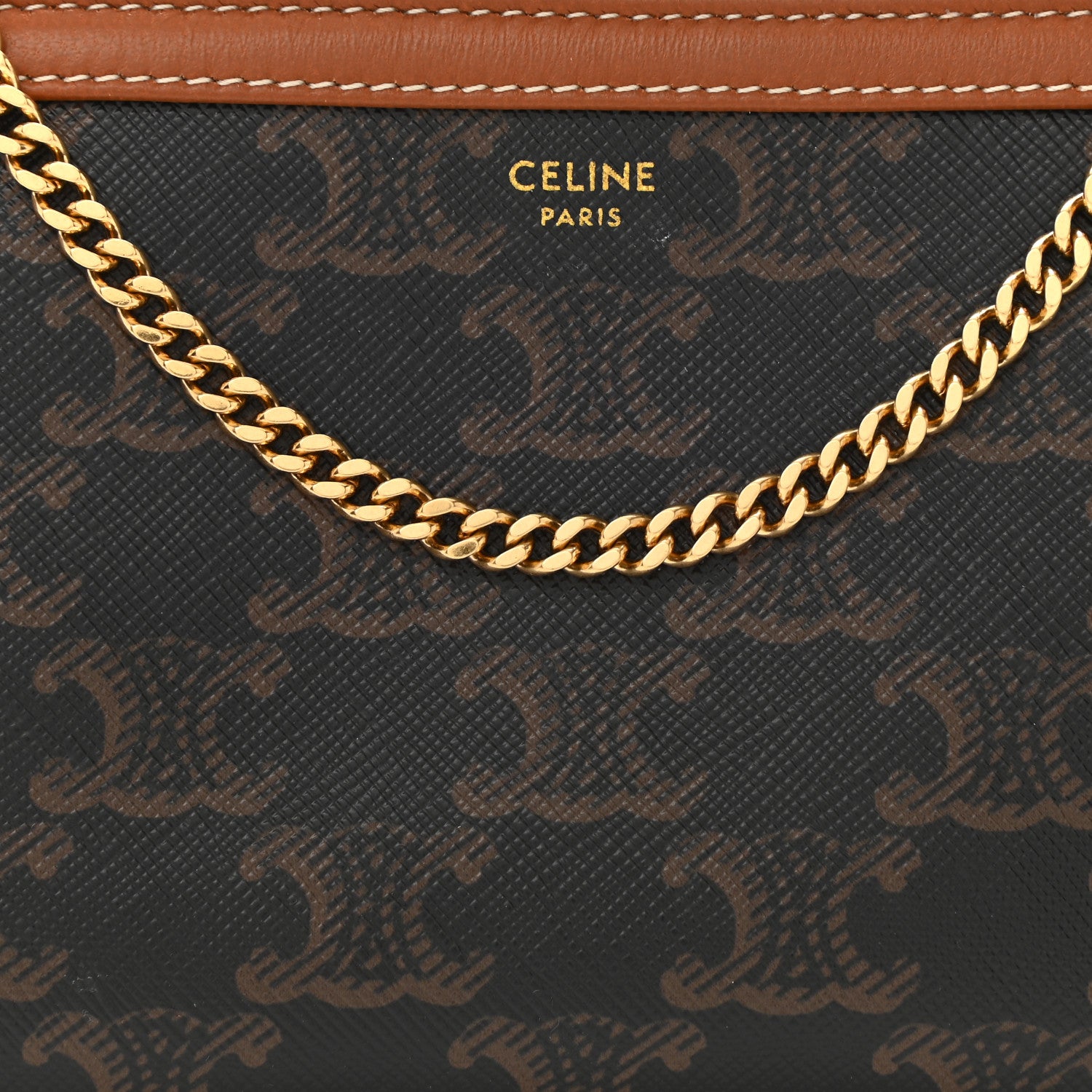 Celine Triomphe Canvas Calfskin Mini Clutch on Chain Tan 7 of 10