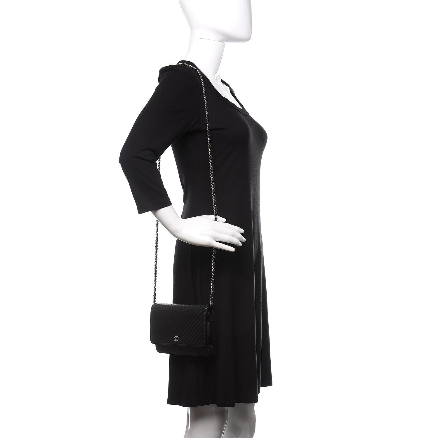 Chanel Caviar Chevron Quilted Wallet On Chain WOC Black 2 of 11