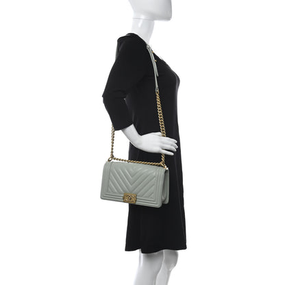Chanel Calfskin Chevron Quilted Medium Boy Flap Green 3 of 11