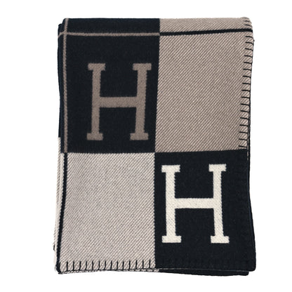 Hermes Wool Cashmere Avalon III Blanket Ecru Black 1 of 3