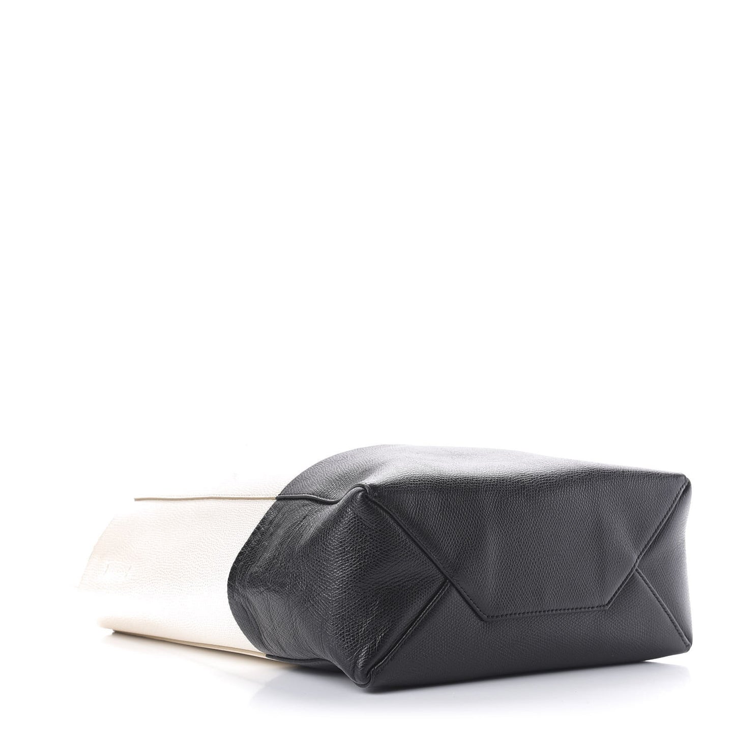 Grained Calfskin Small Vertical Bi-Cabas Cream Black