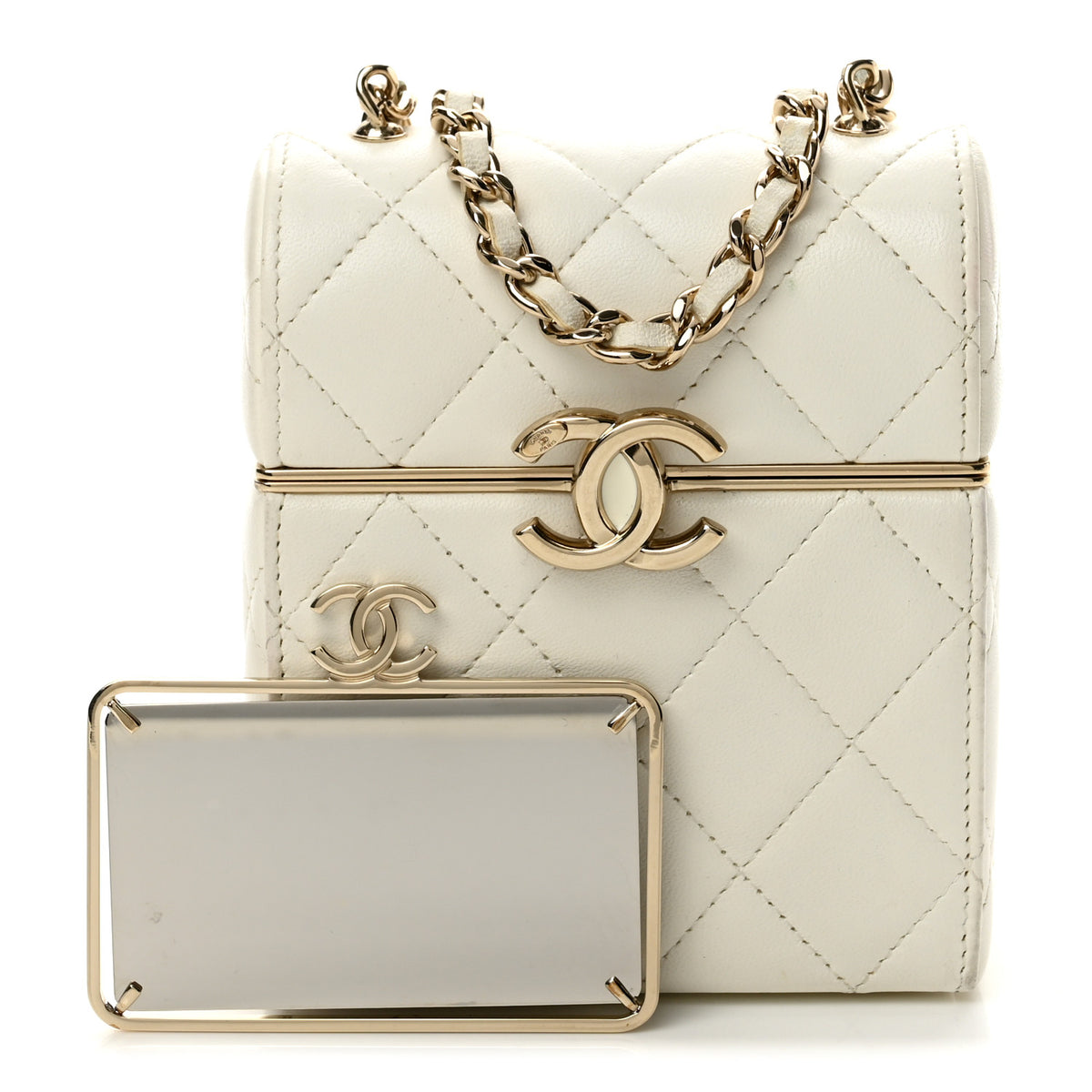 Lambskin Quilted Small Box With Chain White
