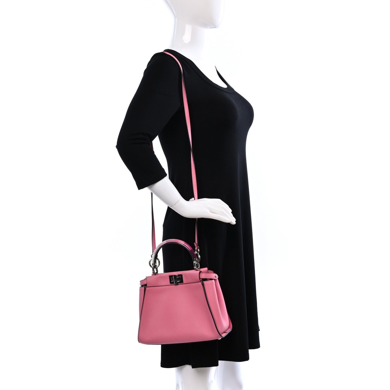 Fendi Vitello Seta Nappa Mini Plexi Handle Peekaboo Iconic Satchel Pink 2 of 9
