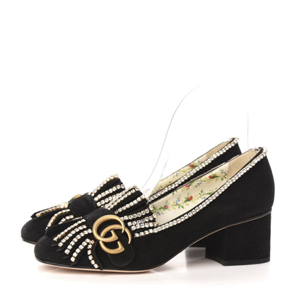Gucci Kid Scamosciato Crystal GG Marmont Fringe 50mm Loafer Pumps 36.5 Black 3 of 8