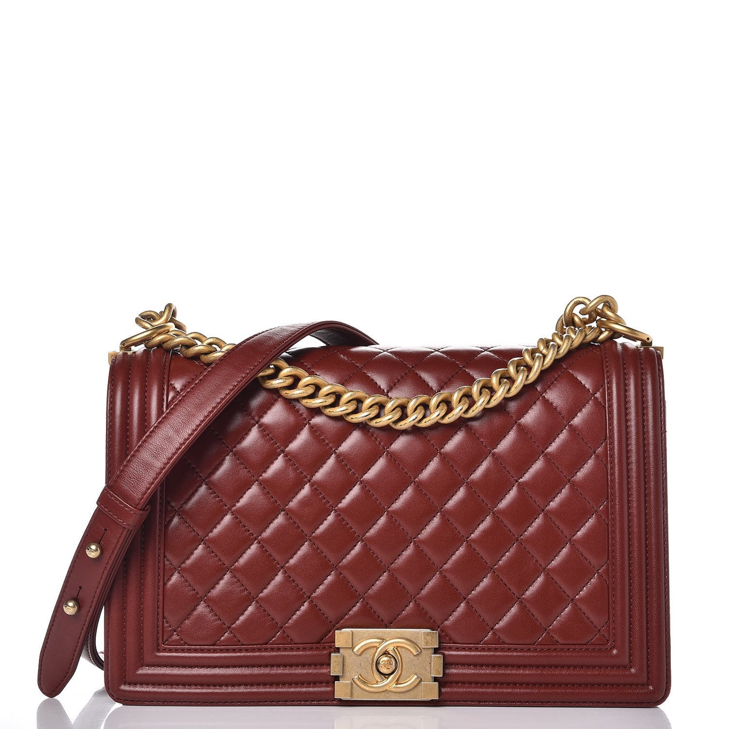 Lambskin Quilted New Medium Boy Flap Burgundy