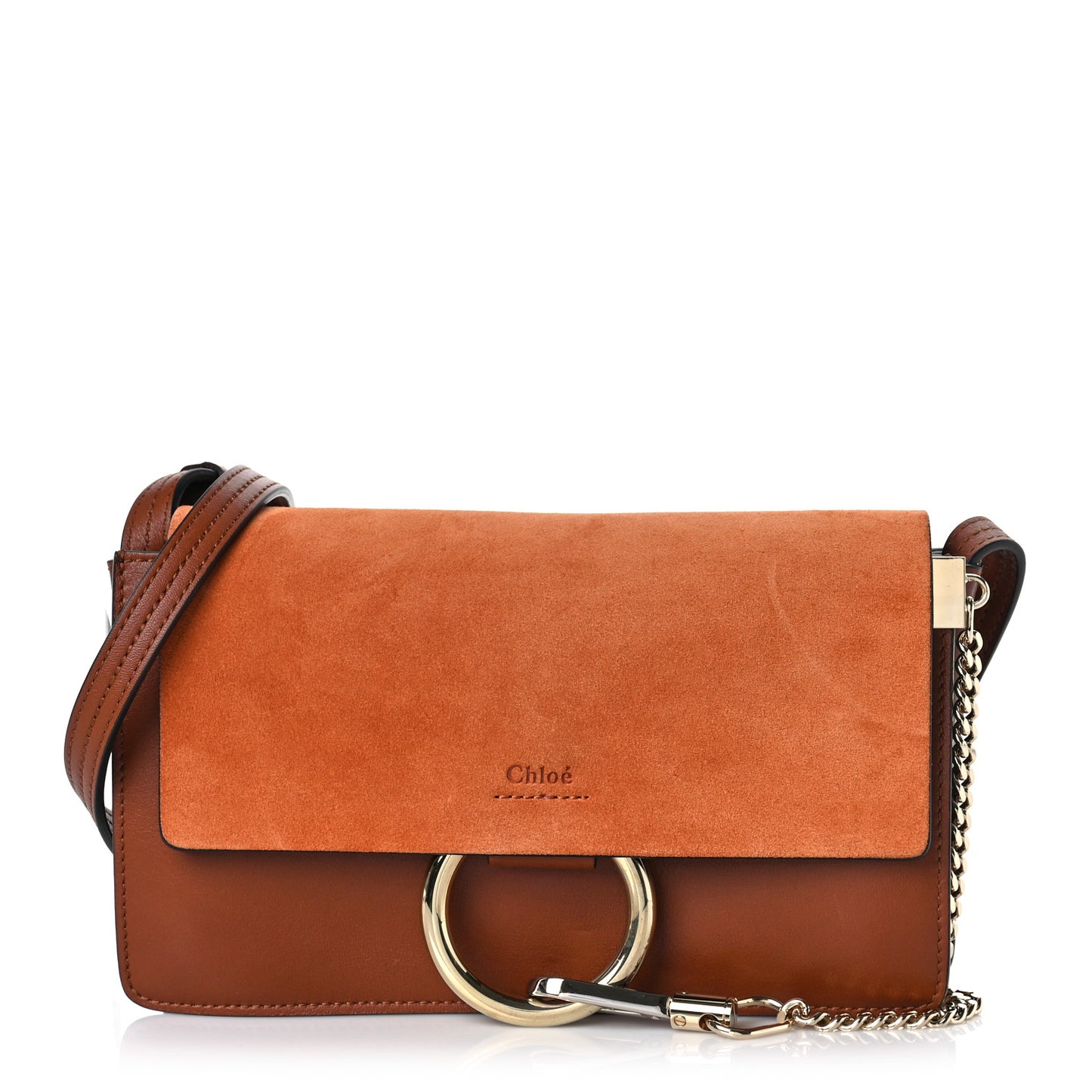 Suede Calfskin Small Faye Shoulder Bag Tobacco