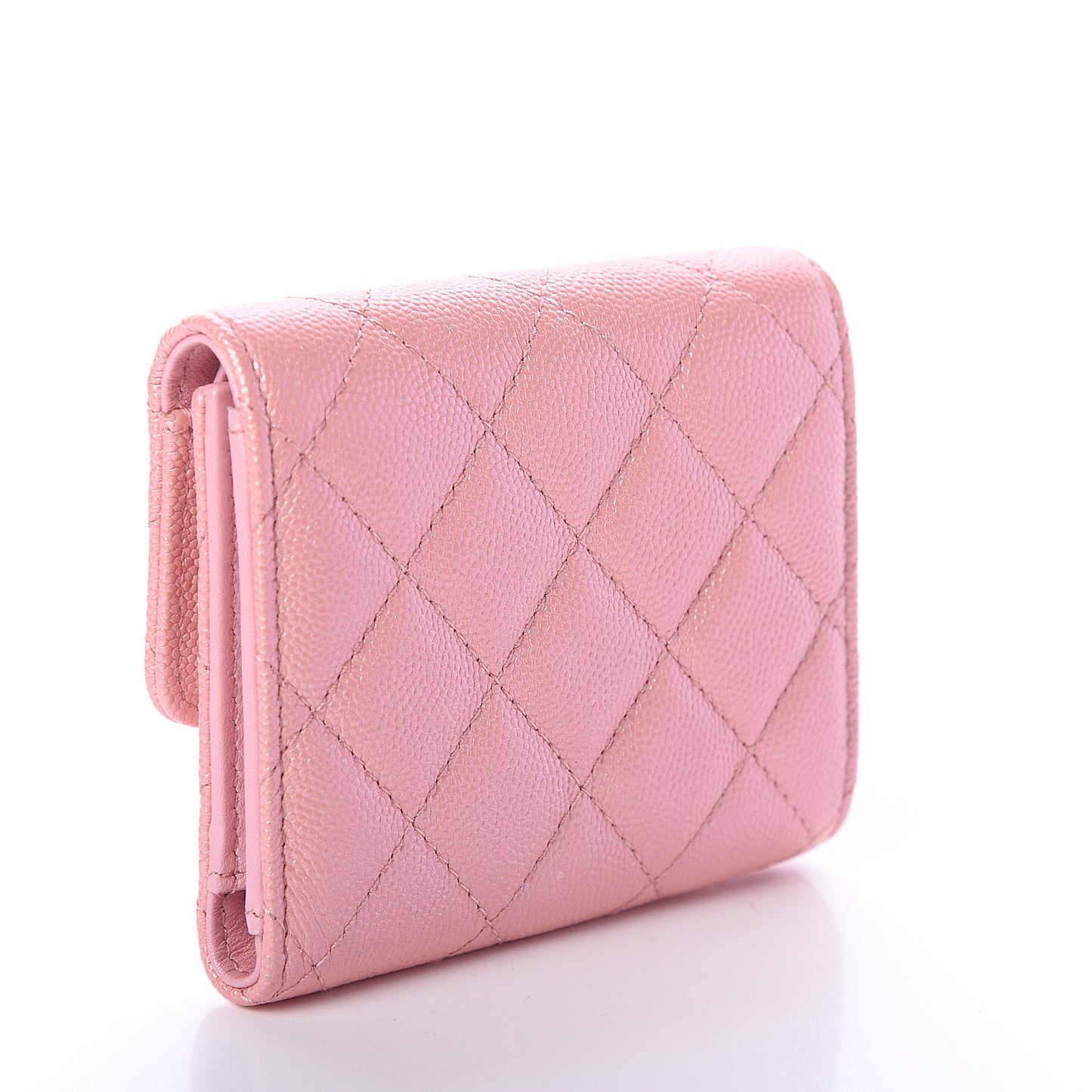 Iridescent Caviar Quilted Small Flap Wallet Rose Pink