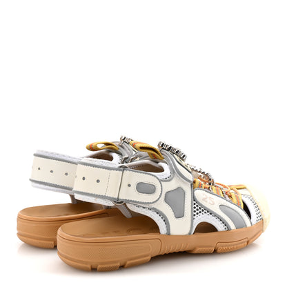 Gucci Mesh Fabric Tinsel Sport Sandals 37 White Silver 5 of 9