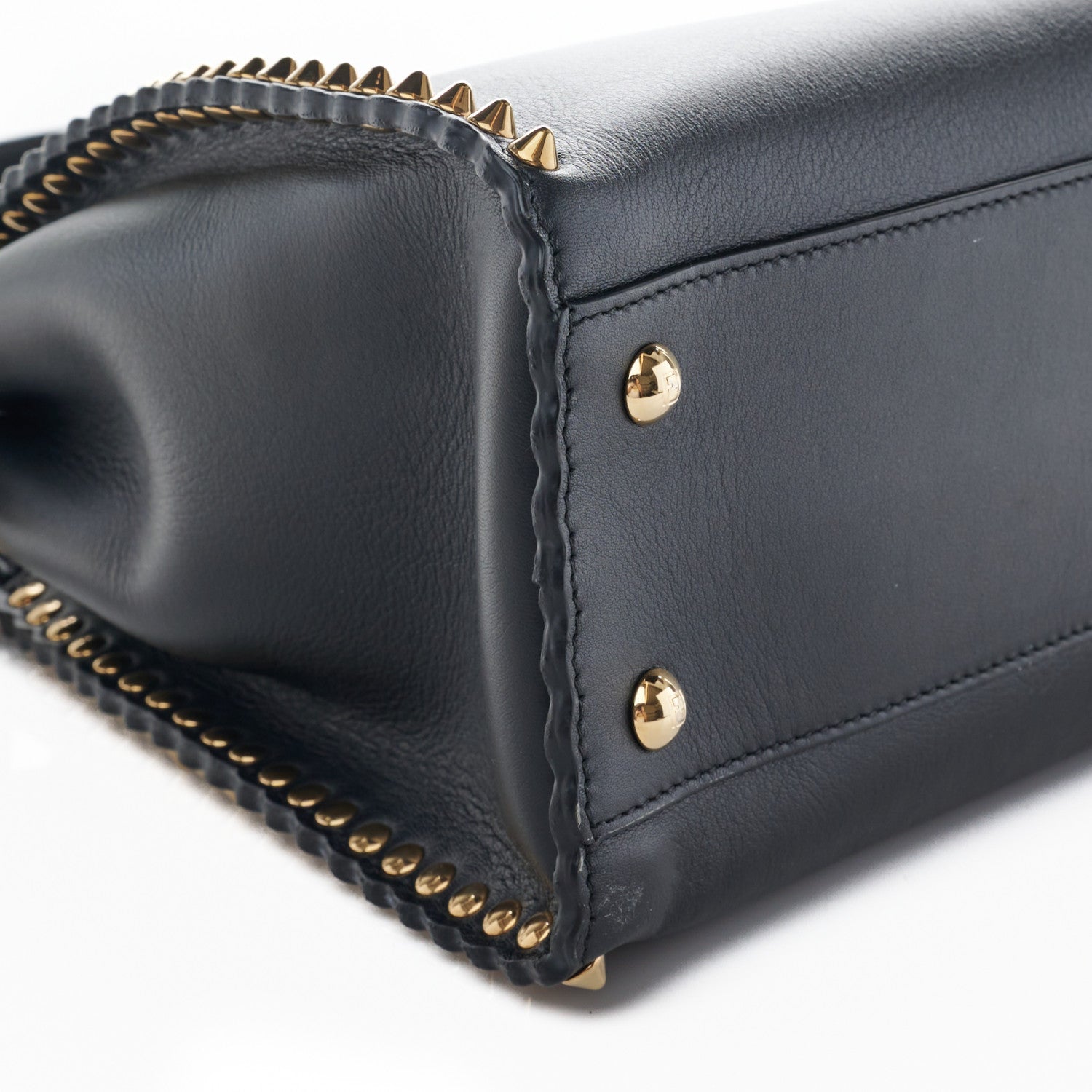 Fendi Vitello Seta Shiny Nappa Scalloped Studded Medium Peekaboo Iconic Satchel Black 10 of 15