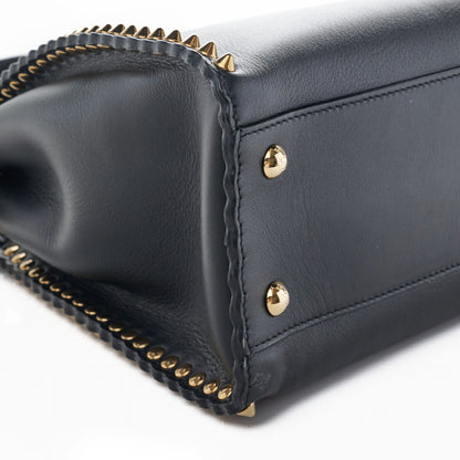 Fendi Vitello Seta Shiny Nappa Scalloped Studded Medium Peekaboo Iconic Satchel Black 10 of 15