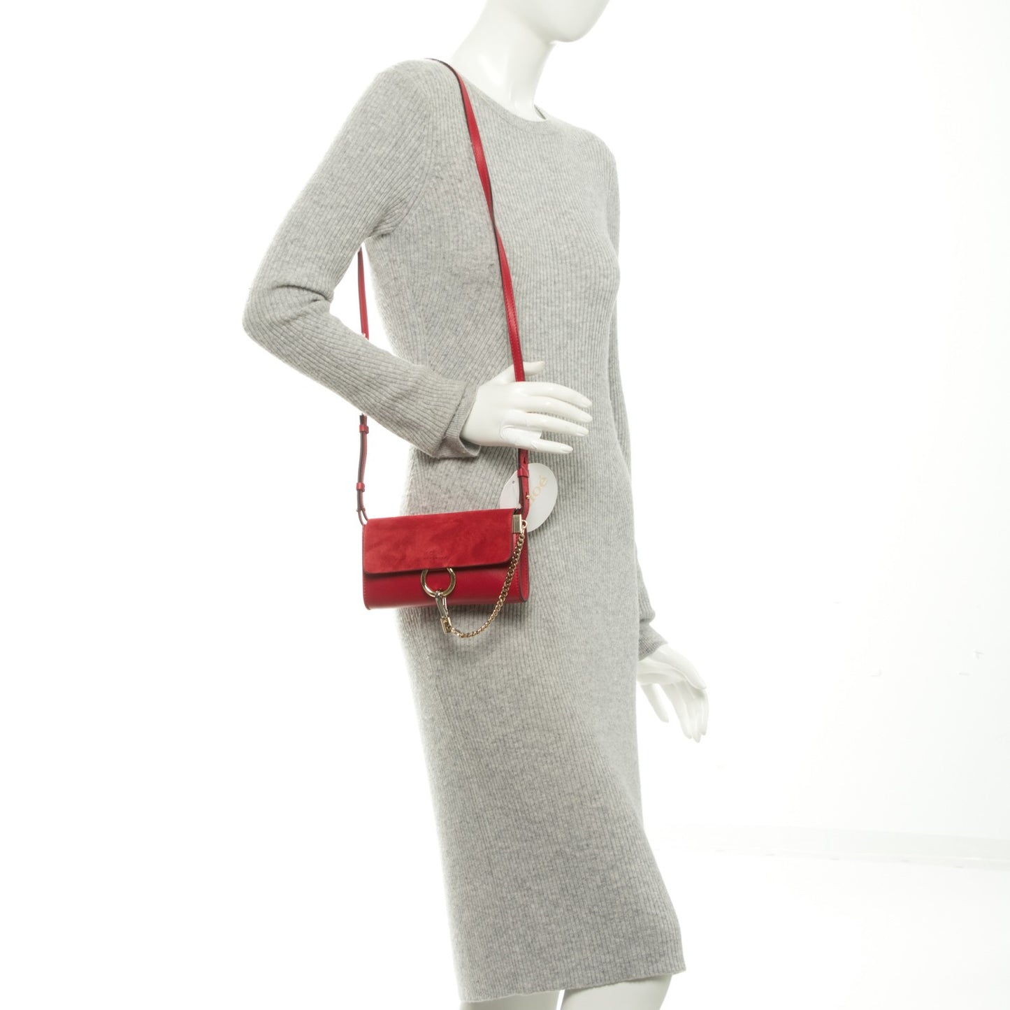 Suede Calfskin Mini Faye Shoulder Bag Tulip Red
